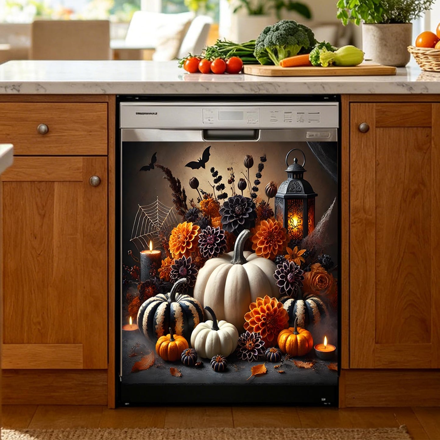 Dishwasher Magnet Cover Pumpkin, Halloween Magnetic Decorative Dishwasher Front Panel Cover, Refrigerator Magnet Cover Decal Sticker for Kitchen Home Decor 23x26 Inch