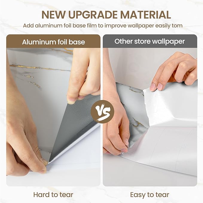 practicalWs Glossy Marble Wallpaper Peel and Stick White/Gold Granite Contact