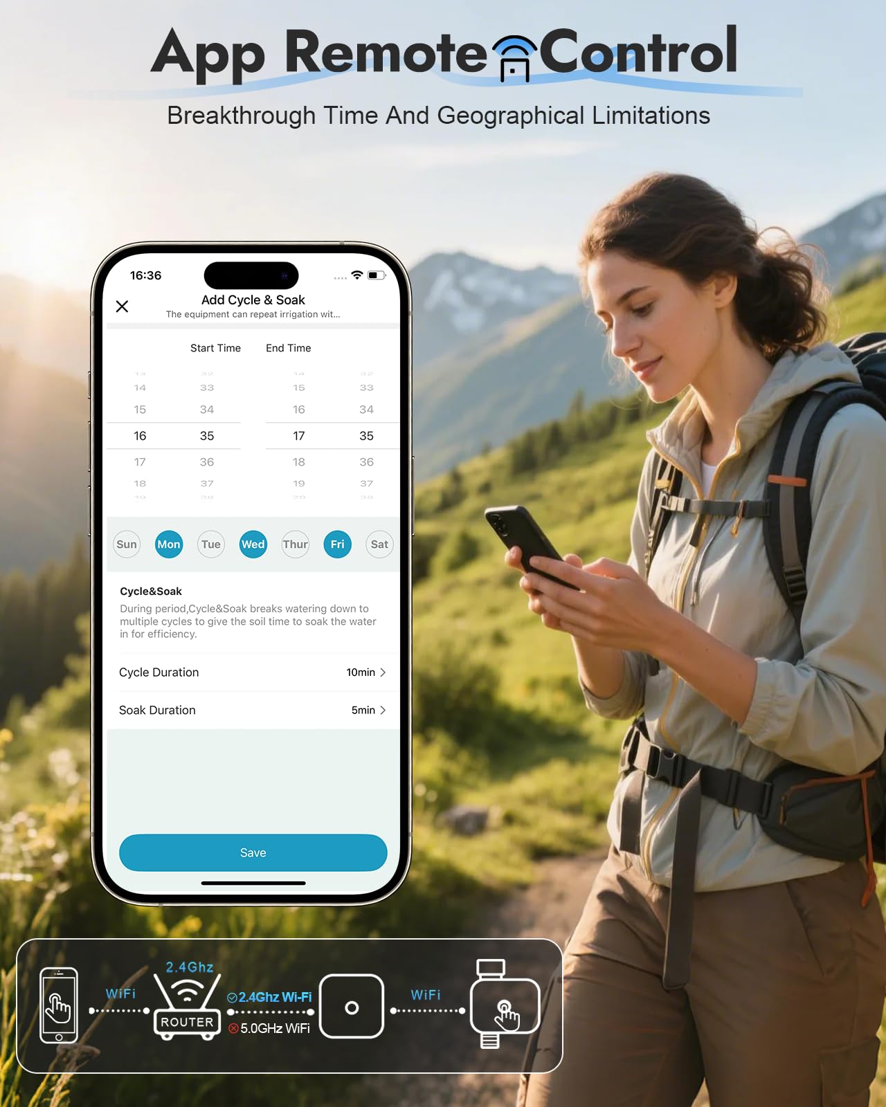 WiFi Water Timer Brass Inlet, 1-Zone Smart Hose Faucet Timer App & Voice Control via 2.4GHz WiFi, Sprinkler Timers w/Auto/Manual/Rain Delay Modes for Garden/Lawn, Works with Alexa & Google Assistant