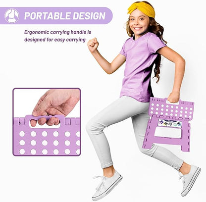Delxo 9 inch Folding Step Stool, Non-Slip Foldable Small Stools Up to 300 LBS, Kids Step Stool with Handle Lightweight for Kitchen, Bathroom, Bedroom, Garden, Light Purple, 1PC