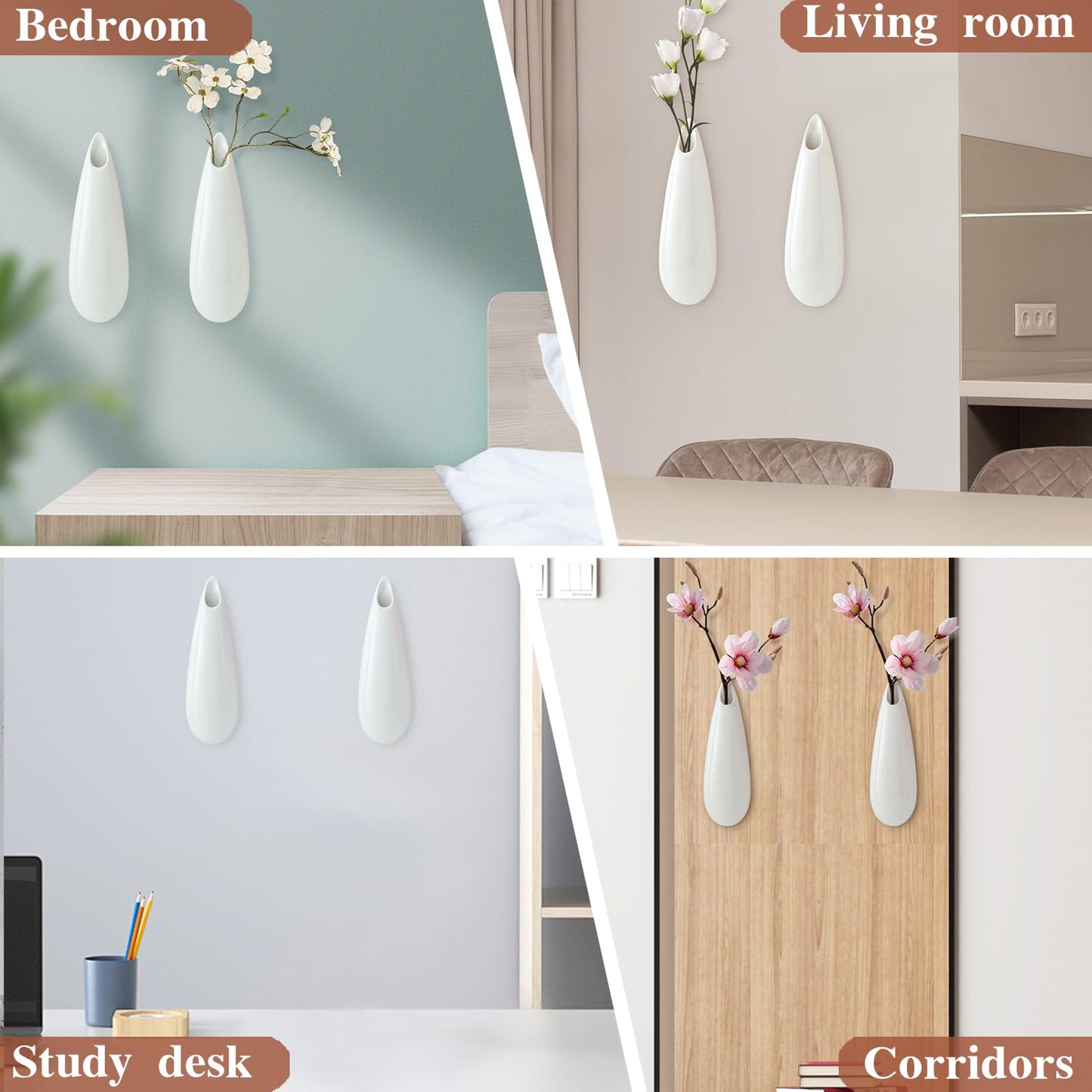 GDSZJLJ Hanging Ceramic Wall Vases, 11.8 Inch,Set of 2, Cubicle Modern Decor Wall Plant Holder Vase for Indoor Plants,Propagation Hanging Flower Pots for Air Vases,White