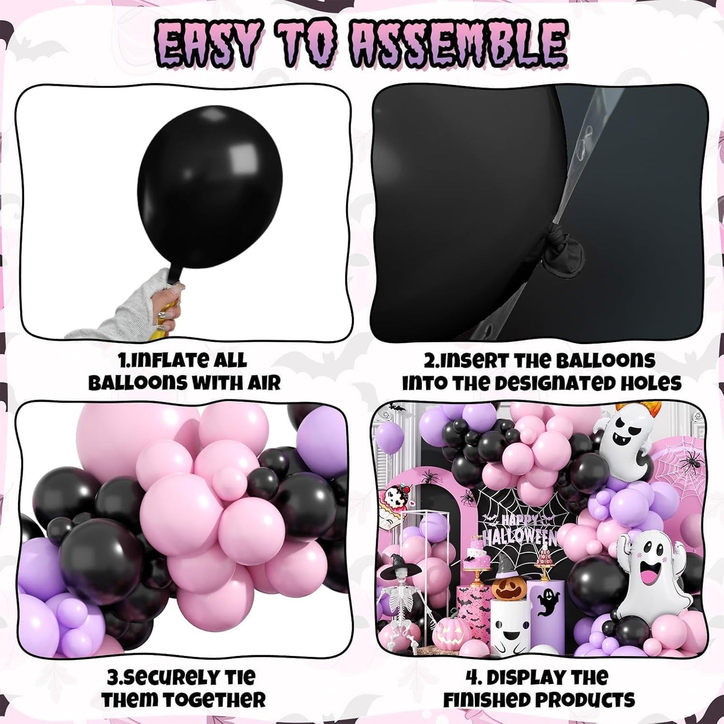 Halloween Balloon Arch Garland Kit,Black Pink Purple Ghost Foil Pumpkin Ghost Balloons for Family Halloween Party Background Classroom Decorations Cosplay Theme Party