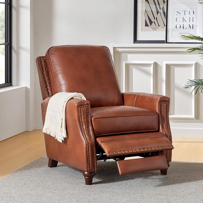 HULALA HOME Genuine Leather Manual Recliner Chairs Set of 2