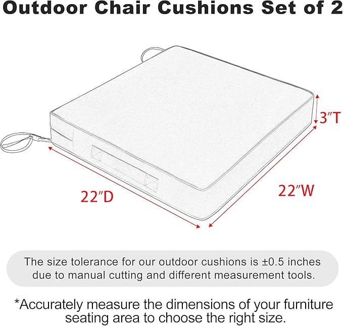 Favoyard Patio Chair Cushions 22 x 22 x 3 Inch Waterproof Outdoor Seat Cushions