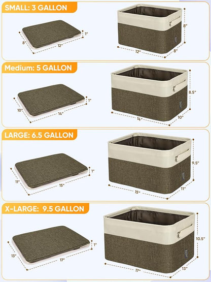 BALEINE 4 Pack Fabric Closet Storage Bins for Shelves, Linen Closet Organizers and Storage, Decorative Baskets for Organizing, Shelf, Clothes, Home, Office (Brown, 17''x13''x10.5'')