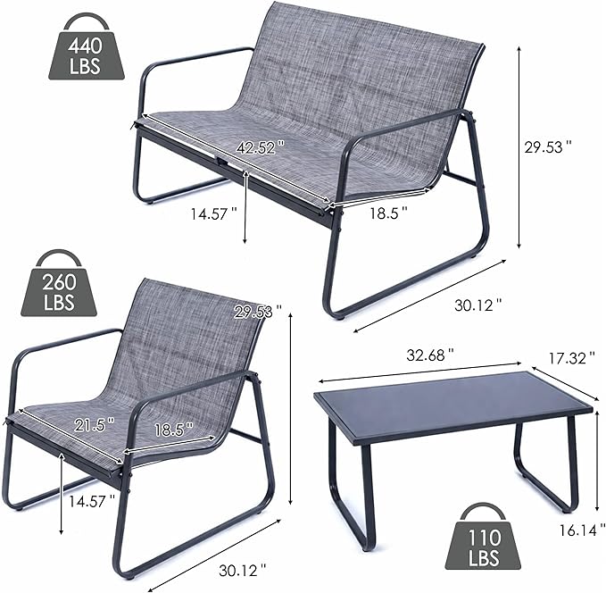 Kozyard Sofia 4-Piece Patio Conversation Set, Outdoor Furniture Set