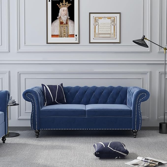 Mid-Century 2 Seater Sofa, Velvet Loveseat