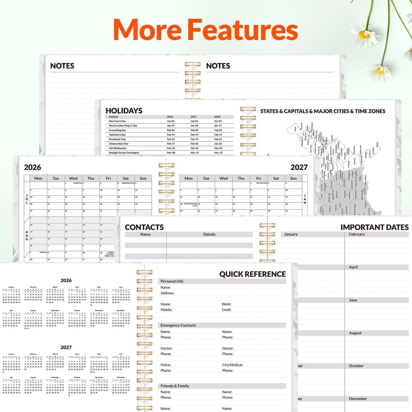 SUNEE Academic Planner 2026-2027 – Weekly & Monthly Planner, July 2026 to June 2027, 6.4"x8.3", Thick Paper, Tabs, Pockets, Bookmark, Spiral-Bound, Student Teacher Organizer, Greenery