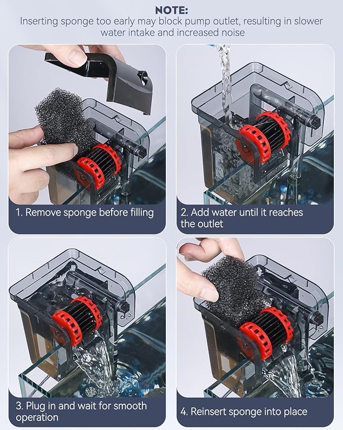 Pawfly 3 W Aquarium Filter, 1-3 Gallon Fish Tank Filter, 65 GPH Hang On Back Aquarium Filter with Water Wheel Adjustable Water Pump & Oil Skimmer, Ultra Quiet HOB Filter for Tank Filtration