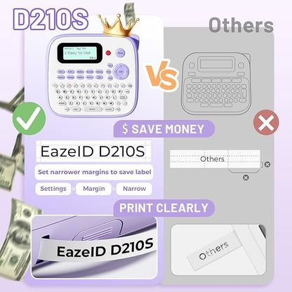 Label Maker Machine with-Tape Waterproof, Purple Portable Label Maker for Teachers Kids Classroom Use, Desktop Labeler with Multiple Symbols &Fonts for Home Office School Use, D210S