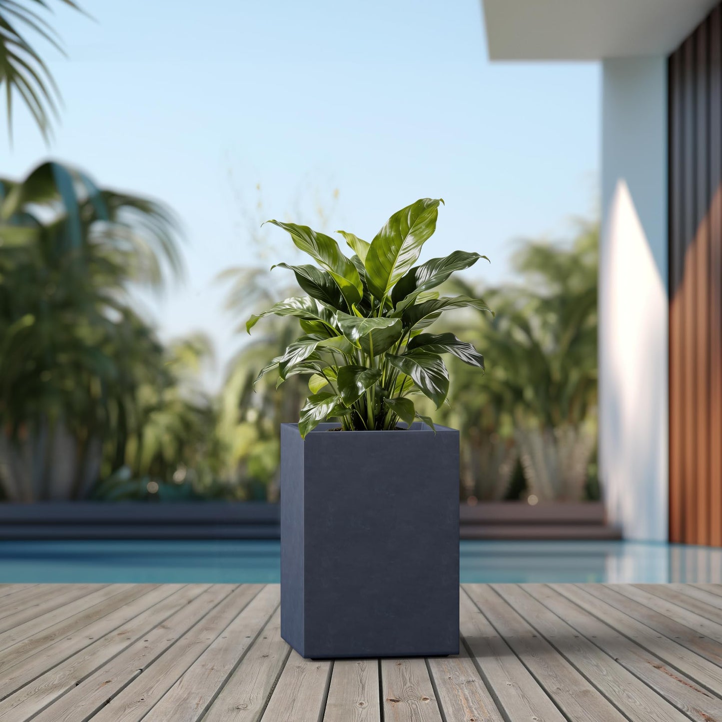 Kante 18.5" H Tall Rectangular Concrete Planters, Outdoor Indoor Lightweight Plant Pots with Drainage Hole and Rubber Plug, Modern Style for Home Garden Patio, Charcoal