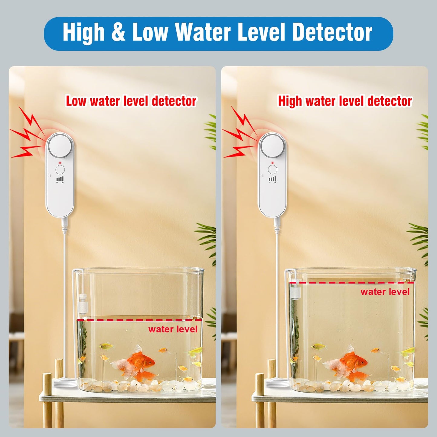 Daytech High / Low Water Level Sensor 100 dB Sump Pump Alarm, Water Level Detector with 78 inch Detector Cable and 4 Volume Levels, Suitable for Water Tank/Aquarium, Swimming Pool/Basement(1PC)