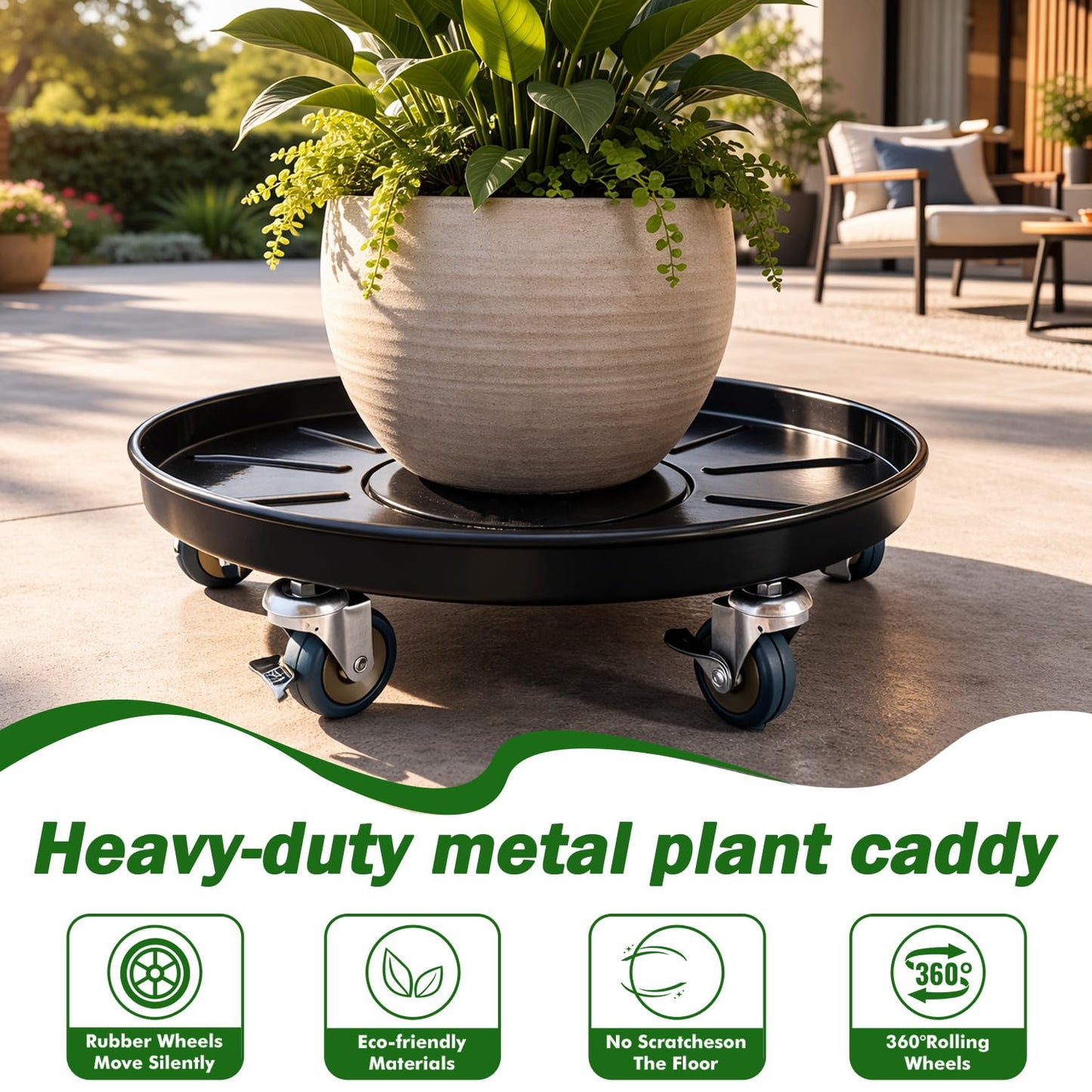 Planterhoma 3 Packs 18" Metal Plant Caddy with Wheels Extra-Large Rolling Plant Stand Heavy-Duty Plant Dolly with Casters Indoor Outdoor Wheeled Flower Pot Mover Rollers Garden Cart Trolley, Black