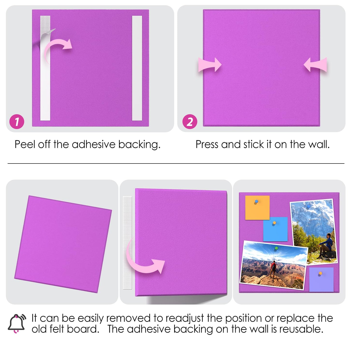 MaxGear Large Cork Board for Wall 36" x 24", Rose Pink Bulletin Board, 6 Pack Felt Wall Tiles with Pushpins, Cork Boards for Office Pin Board Tack Board Cork Boards