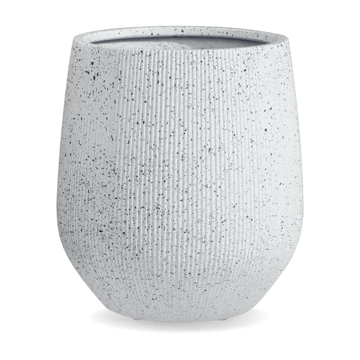 KUTE NEST 12.5" H x 11.5" D Premium Ribbed Corso Fiberstone Round Tapered Planter with Drainage Hole, Weather Resistant, Included 2 Extra Coco Mats (Ribbed Speckled White, 9" Pot Opening)