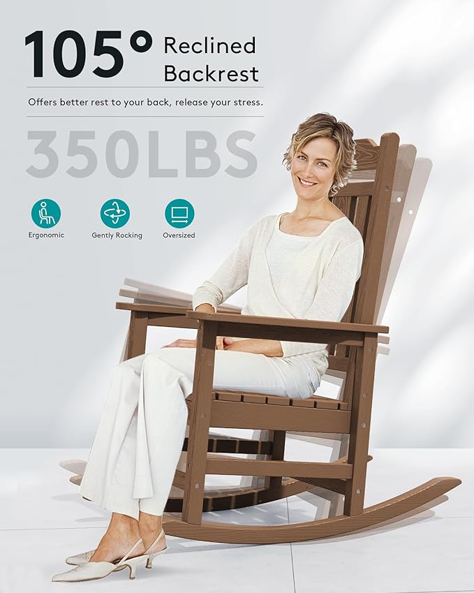 SERWALL Oversized Rocking Chair, HDPE Outdoor Rocking Chairs, Patio Rocking