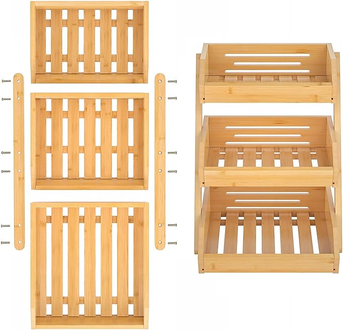 Merysen Large 3 Tier Bamboo Fruit Basket Stand