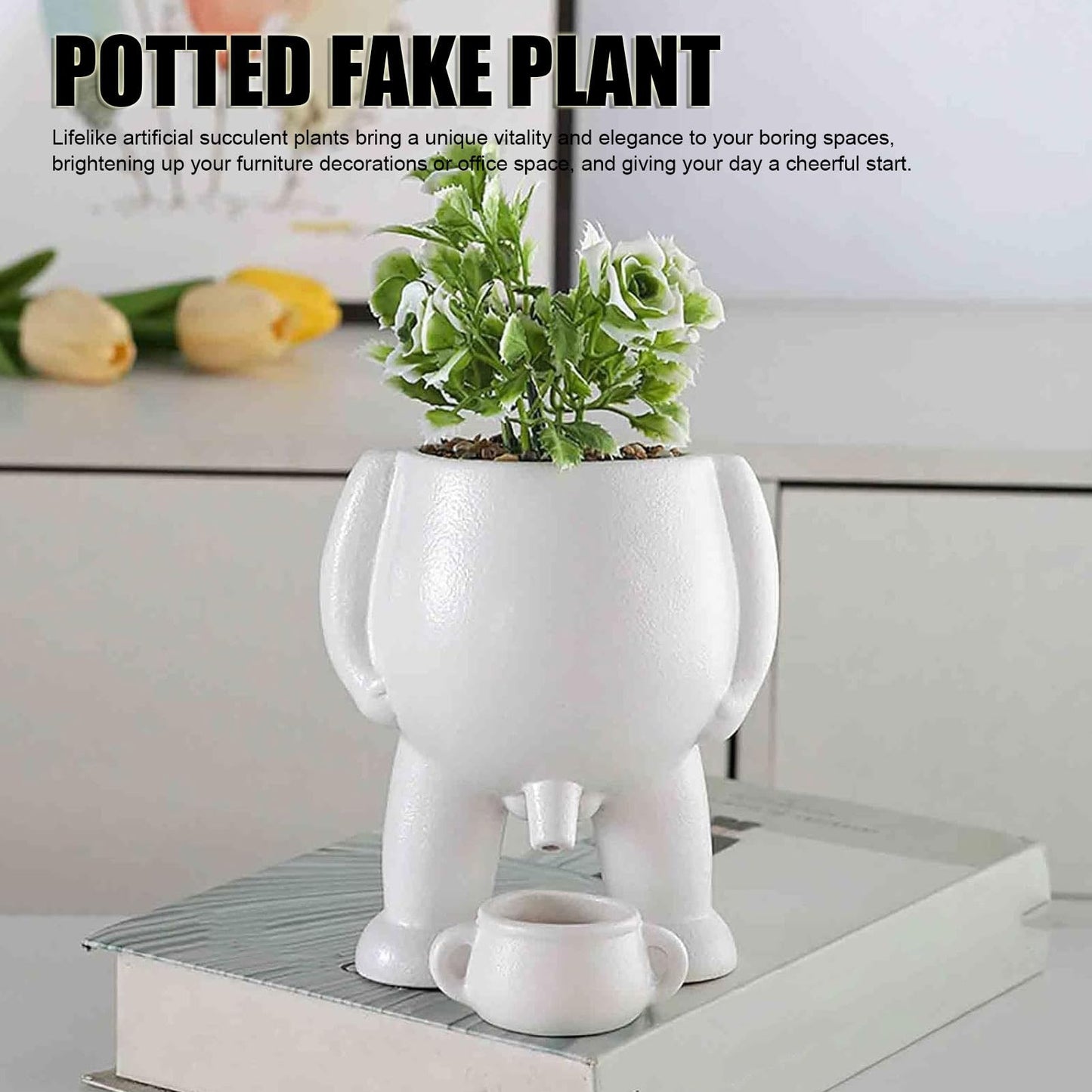 CHICIRIS Ceramic Flower Pot, Unique Little Man Decor Planter, Ceramic Plant Pot for Office Desk, Home Decoration, Unique Desk Accessory, Gift for Home and Office Decor