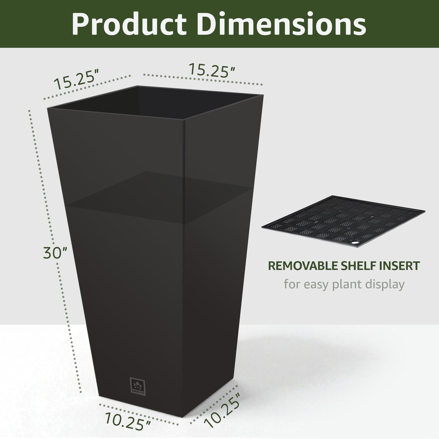 Maple99 Outdoor Planter 30 Inch – Large Tall Planters for Outdoor and Indoor Plants, Modern Tapered Design, Weather Resistant with Drainage Holes and Removable Insert Tray