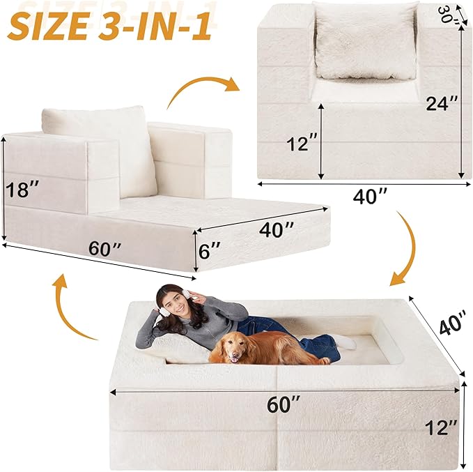 Futon Sofa Bed with Pillow, 3-in-1 Sleeper Sofa Bed with Removable Cover