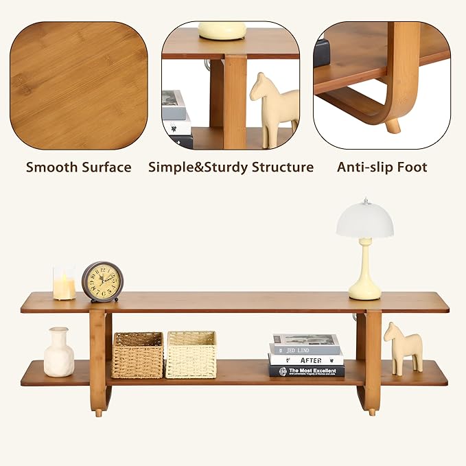 Bamboo TV Stand for TVs up to 65", Media TV Console Table