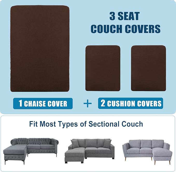 Water Repellent L Shaped Couch Covers 3 Pieces Sofa Seat Cushion Slipcovers