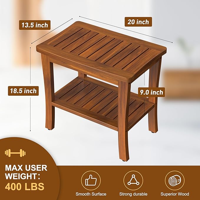 Large Teak Wood Shower Bench Stool