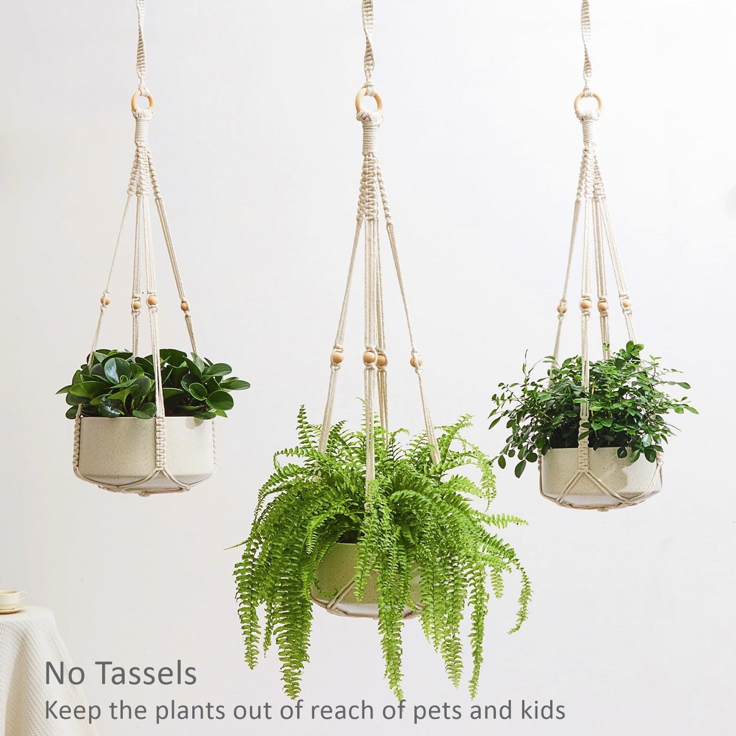 CADNLY Macrame Plant Hangers Indoor – Rope Hanging Plant Holder with Extender - Boho Hanging Planters Indoor - White Macrame Hanger Outdoor Flower Pot Holder from Ceiling Wall 3 Pack 6 Hooks