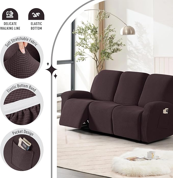 TAOCOCO Recliner Couch Covers for 3 Seat, 8-Pieces Stretch Large Couch Covers