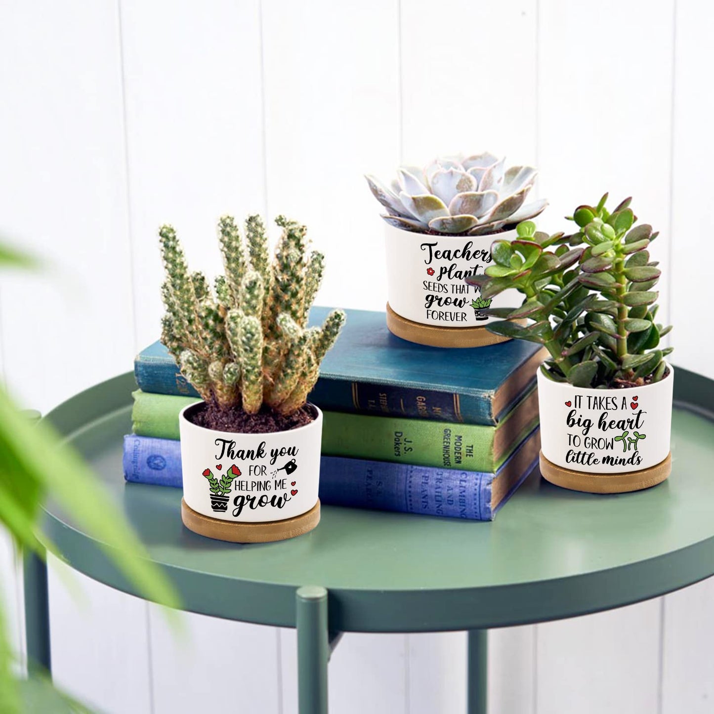 Tuitessine Teachers Gift for Women Men Teacher Appreciation Succulent Planters Pots Back to School Best Teacher Birthday Retirement Gifts Mini Ceramic Planter Pot with Gift Box (NO Plants)