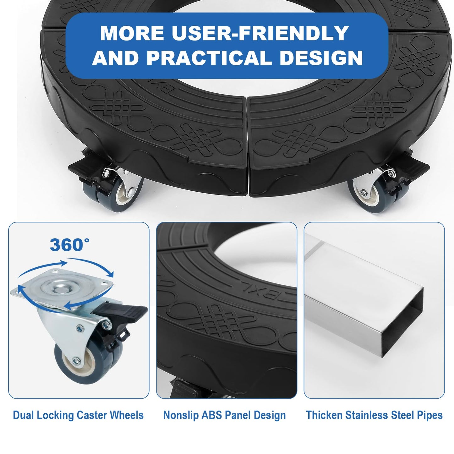 W B D WEIBIDA Trash Can Dolly Wheels Adjustable 15-19 Inch Round Roller with 4 Wheels Drum Cart Heavy Duty 440lbs Keg Truck Large Barrel Dollies Multi Functional Rolling Stand Plant Caddy