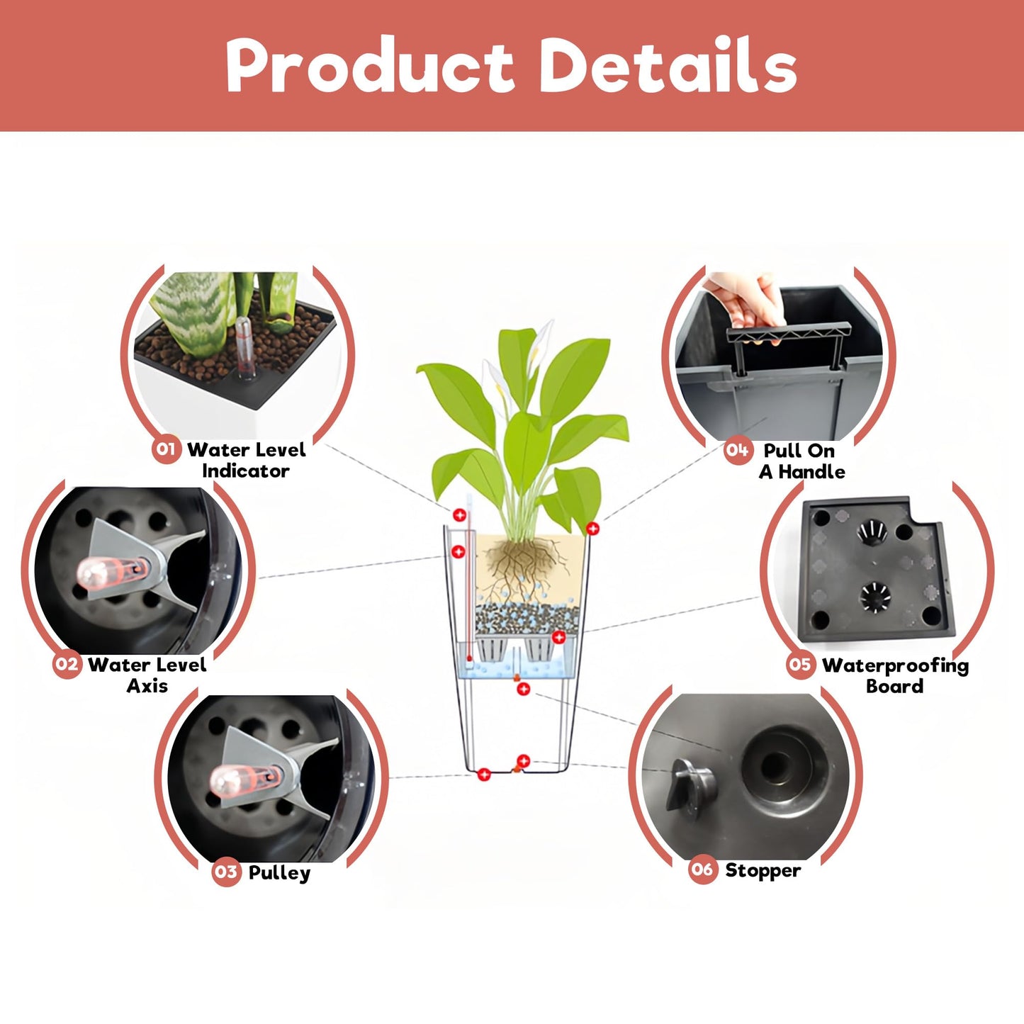 30" Tall Large Planter with Self-Watering System, Indoor Outdoor Flower Pot with Drainage Holes, Inner Tray and Water Level Indicator, Spacious Plant Pot for Garden Patio Porch Backyard, Brown