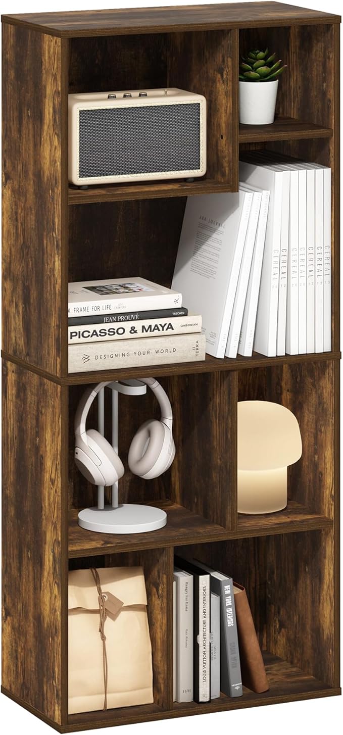 Furinno DALY Book Shelf, 7-Cube Bookshelf, Cube Storage Organizer Bookcase