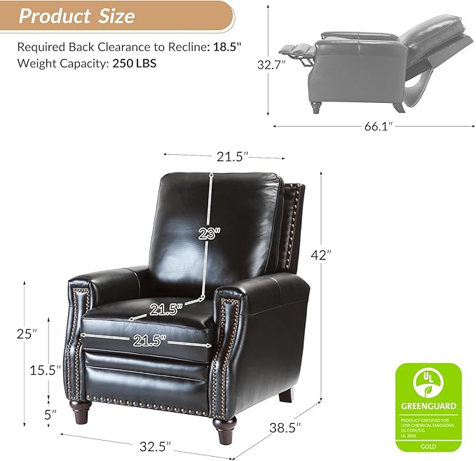 HULALA HOME Genuine Leather Manual Recliner Chair