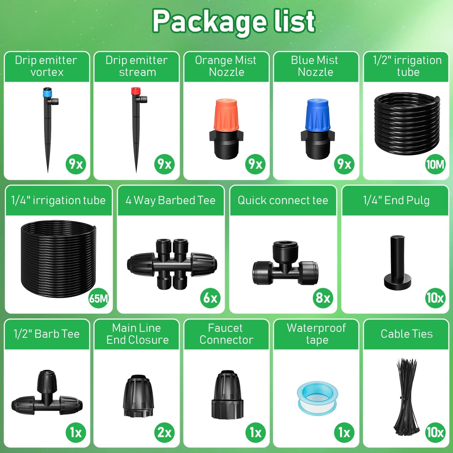 246FT Drip Irrigation System, Automatic Drip Irrigation Kit with 1/2" Main Tube & 1/4" Branch Tubing, Adjustable Drip Emitters, Garden Watering System for Flower Bed, Raised Beds, Lawn, Greenhouses