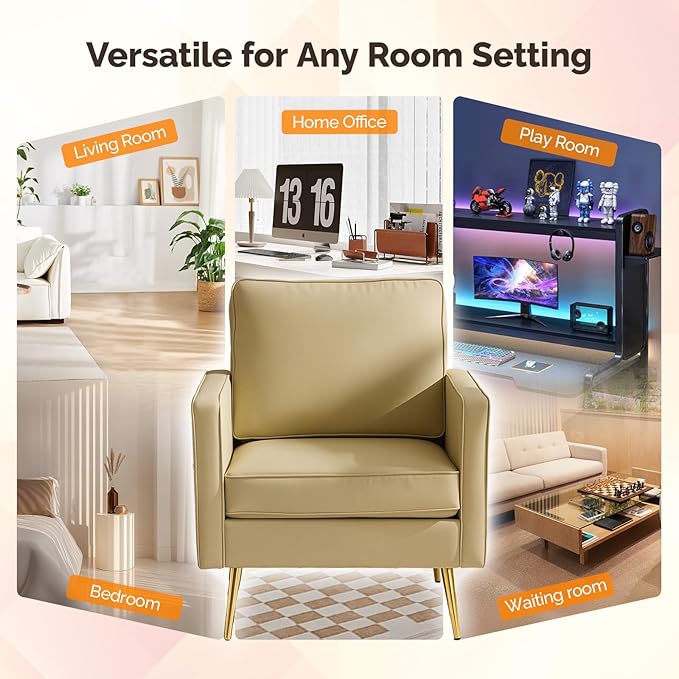 VINGLI Modern PU Leather Accent Chair, Single Sofa Chair