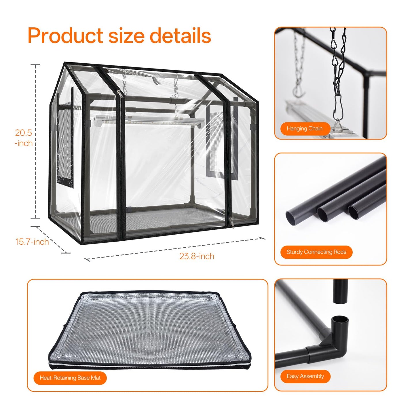Bstrip Indoor Greenhouse with Grow Light, Mini EVA Tent with PET Base Mat, Ventilation Windows & Zippered Door, 18W Tabletop Greenhouse Light for Seed Starting with Timer, 23.8" x 15.7" x 20.5"