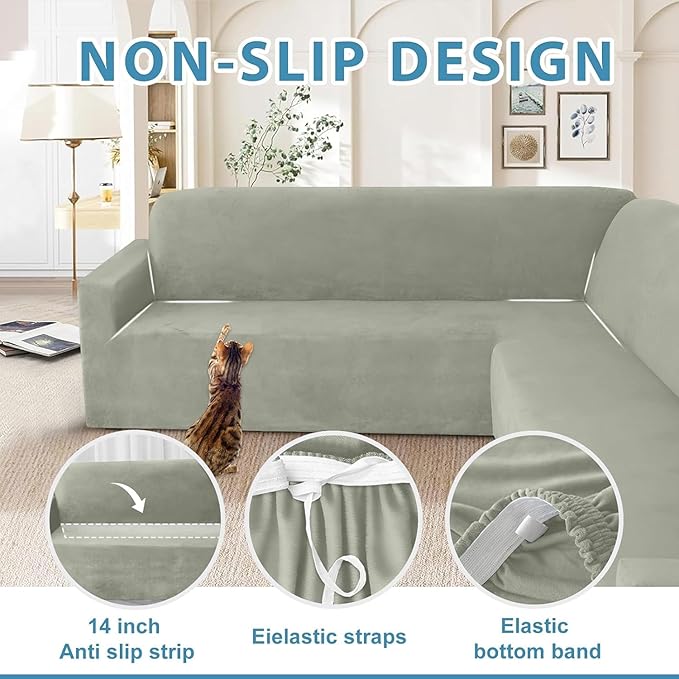 HDCAXKJ Corner Sectional Couch Covers Velvet Stretch L Shape Sofa Cover Soft