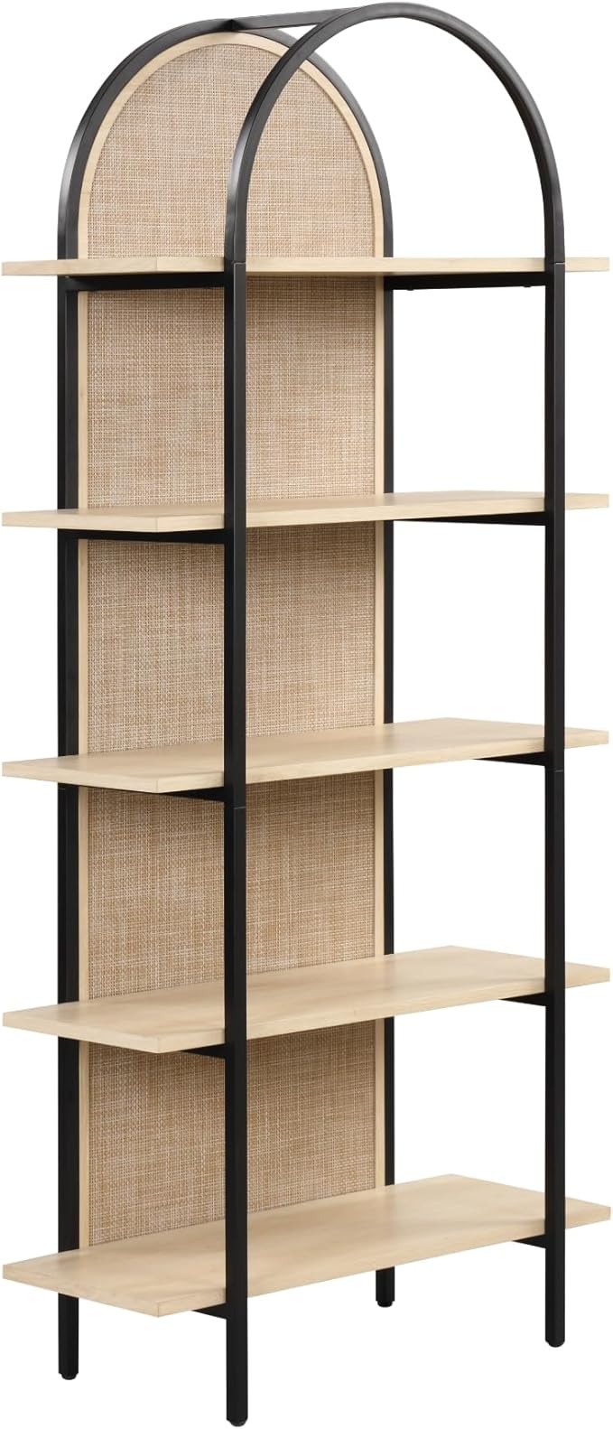 Nathan James Amara Bohemian 5-Shelf Etagere Bookcase, Rattan Open Bookshelf