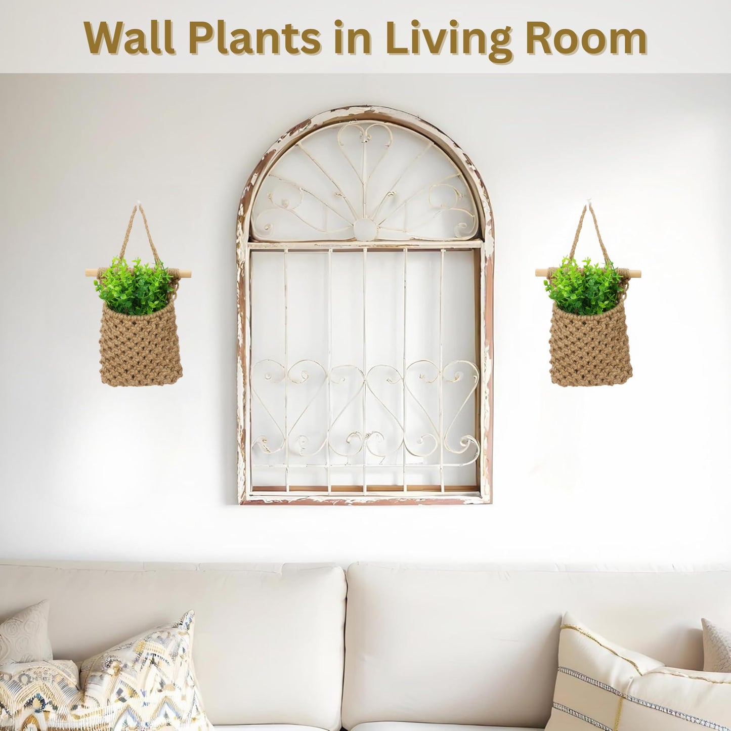 Shineloha 2 Packs Macrame Wall Planters with Artificial Eucalyptus | Macrame Plant Hanger, Wall Plant Holders for Boho, Bathroom, Bedroom & Wall Hanging Decor (2 Packs, Brown)