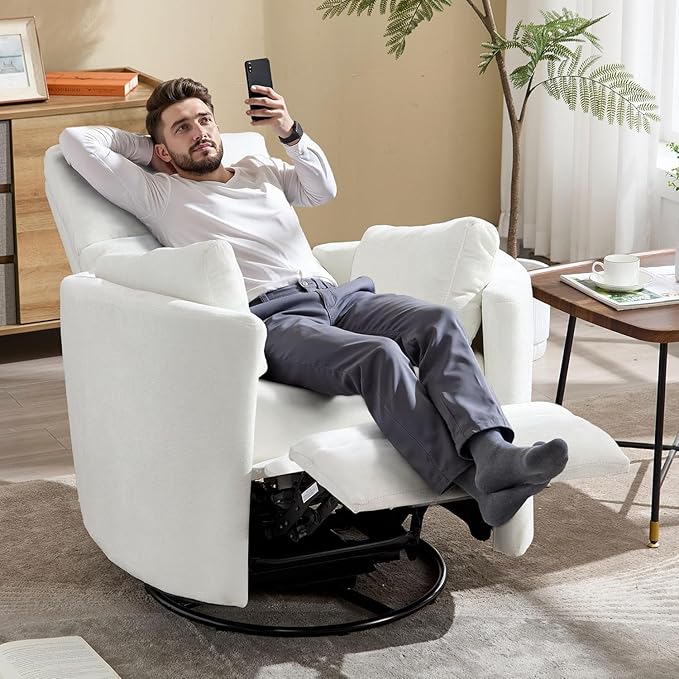 Manual Recliner 360°Swivel Rocking Chair, Nursery Rocking Glider Chair