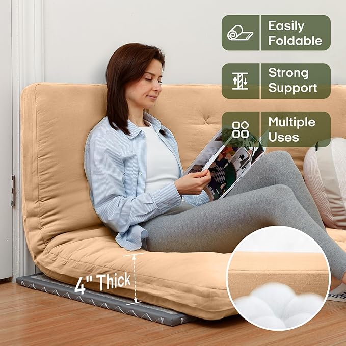 ZonLi Japanese Floor Futon Mattress Queen Size 80"x 60", 100% Cotton Cover 4''