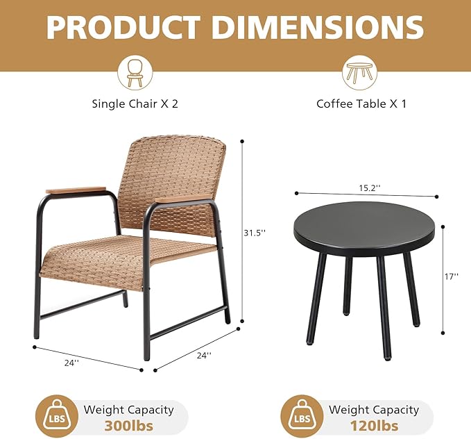 Jing's Villa 3-Piece Outdoor Bistro Set