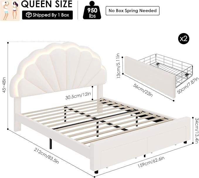 HIFIT Queen Upholstered Smart LED Bed Frame