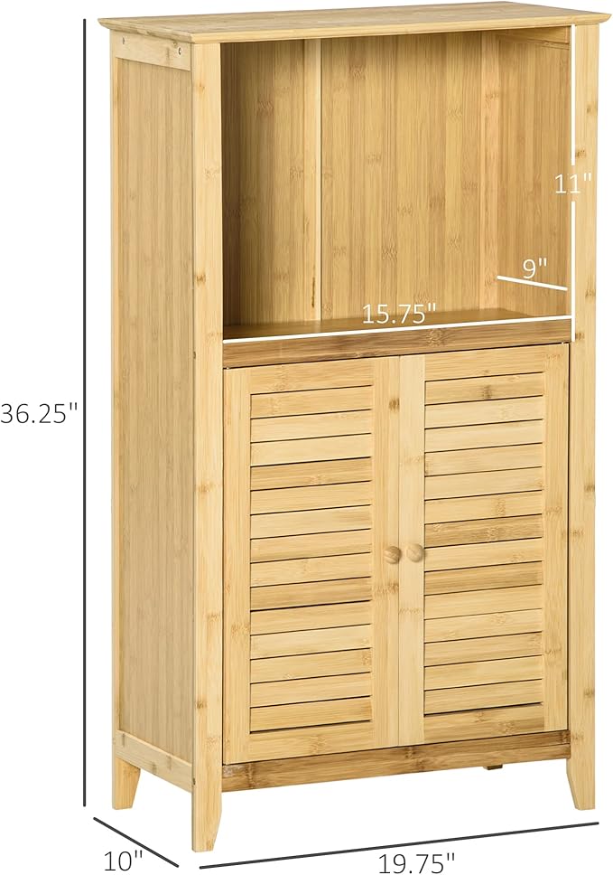 HOMCOM Bamboo Floor Cabinet Bathroom Floor Cabinet Living Room Organizer Tower