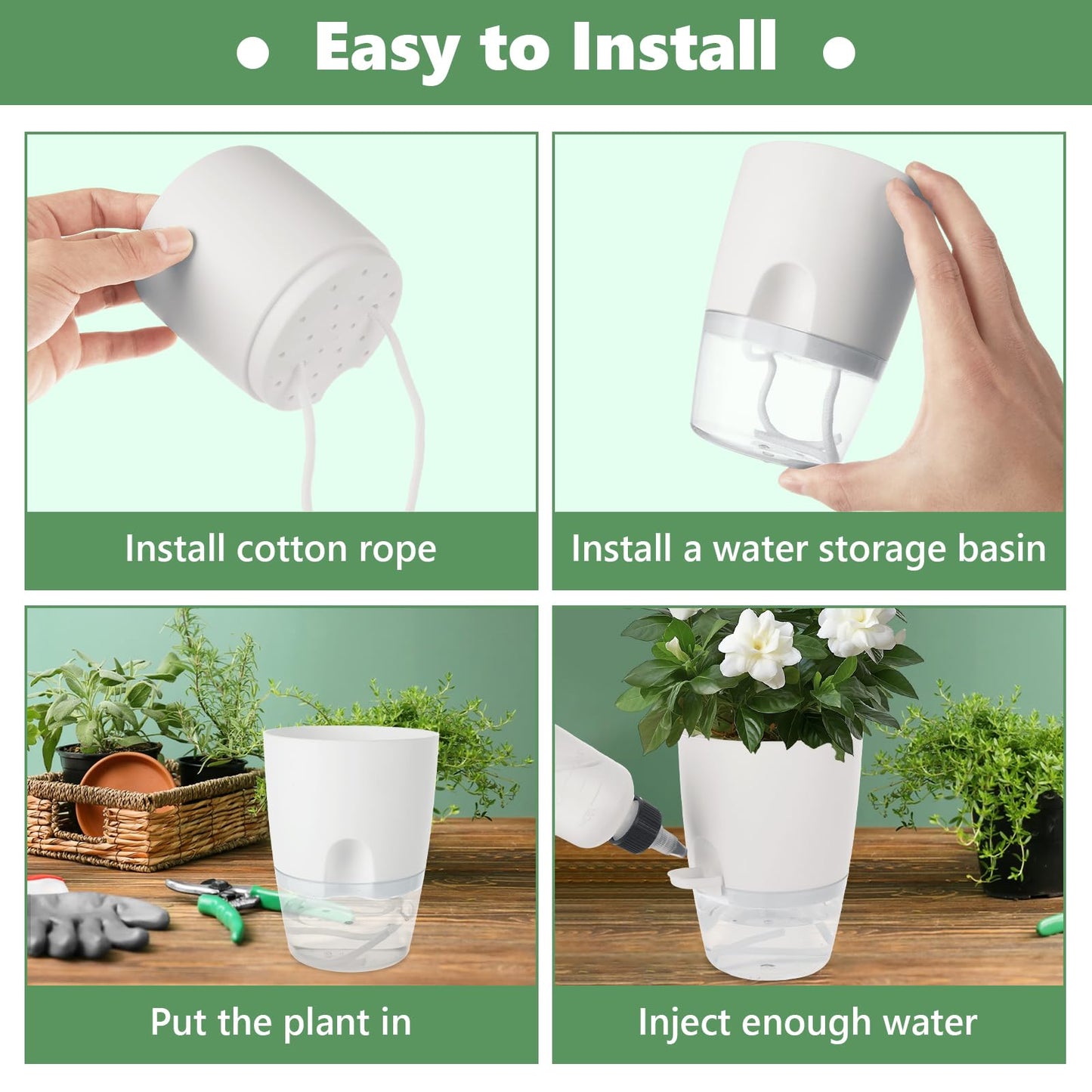 JMIATRY 15PCS Self Watering Pots 4 Inch Self Watering Planters for Indoor Plants Plastic 4 Inch Self Waterings Pots for Indoor Plant Small Self Waterings Pot with Transparent Water Reservoir, White