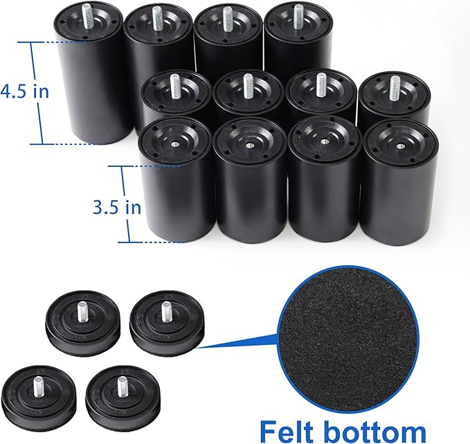12 Inch Bed Legs Replacement for Adjustable Bed Frame Base, Felt Bottom Protect