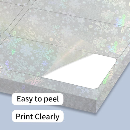 STARLIBOO Transparent Stickers Labels -1" x 2-5/8" Clear Address Labels Mailing Stickers for Laser/Inkjet Printer 8.5"×11"- 20 Sheet (Clear Holographic Snow)