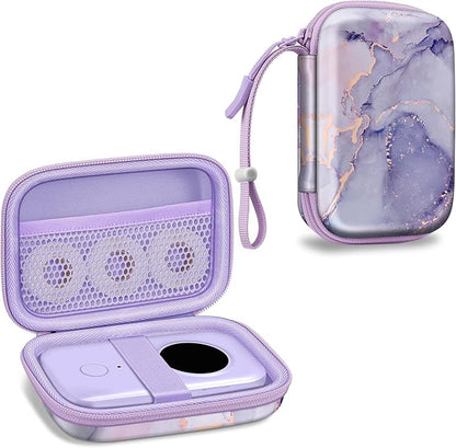 FINTIE Label Maker Case Compatible with Phomemo D30 D35, NELKO P21, SUPVAN E10, NIIMBOT D11 D110, JADENS D110, ORGSTA S001 - Portable Shockproof Hard Shell Label Printer Carrying Cover (Lilac Marble)