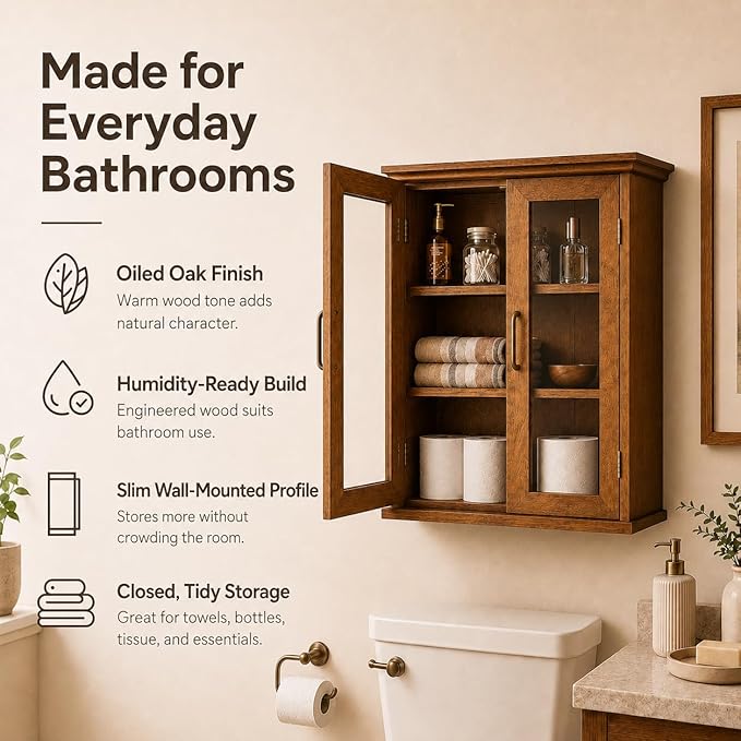 Teamson Home Avery Wooden Over The Toilet Bathroom Removable Wall Medicine